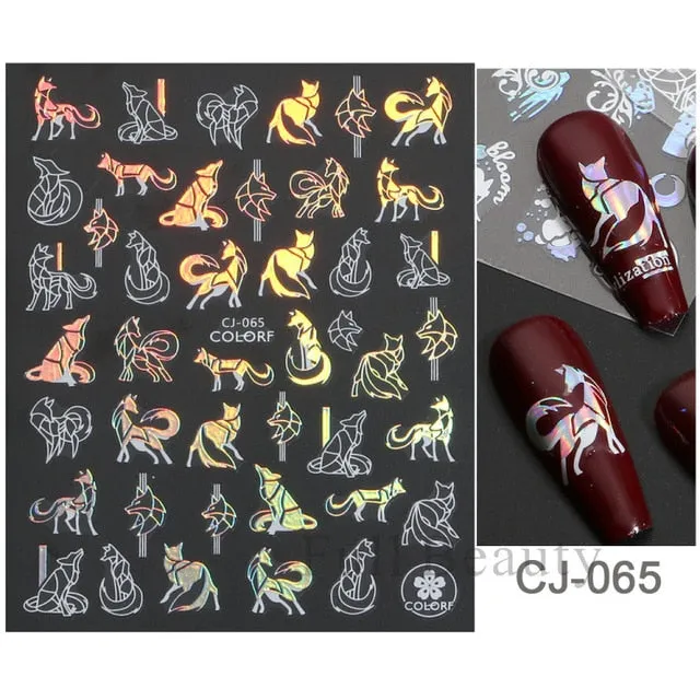Manicure Stickers White Laser Gold Fall Leaves Decals Sliders Nail Art Decor