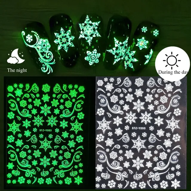 Manicure Stickers White Laser Gold Fall Leaves Decals Sliders Nail Art Decor