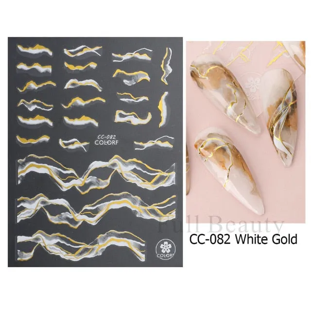 Manicure Stickers White Laser Gold Fall Leaves Decals Sliders Nail Art Decor
