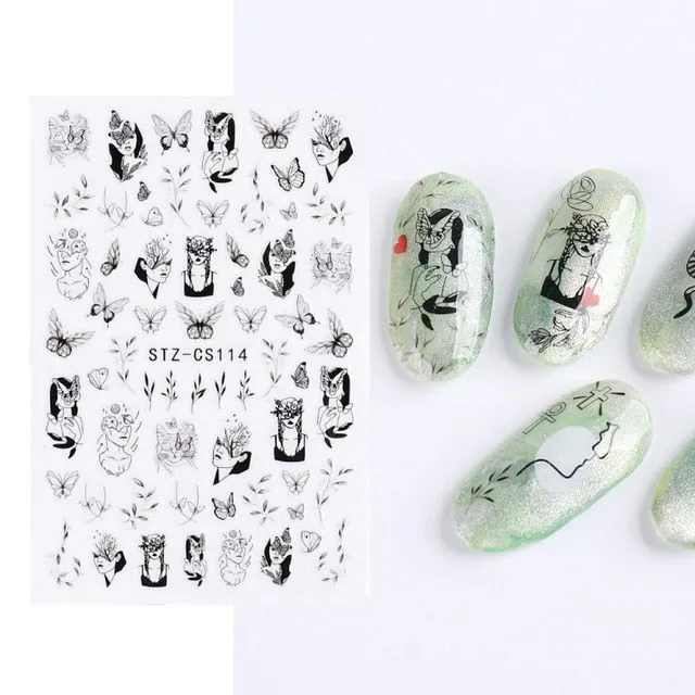 Manicure Stickers White Laser Gold Fall Leaves Decals Sliders Nail Art Decor