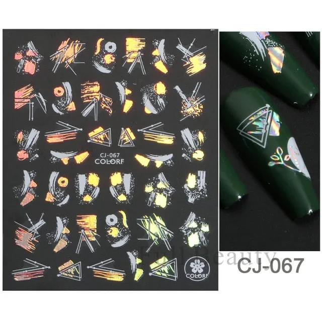 Manicure Stickers White Laser Gold Fall Leaves Decals Sliders Nail Art Decor