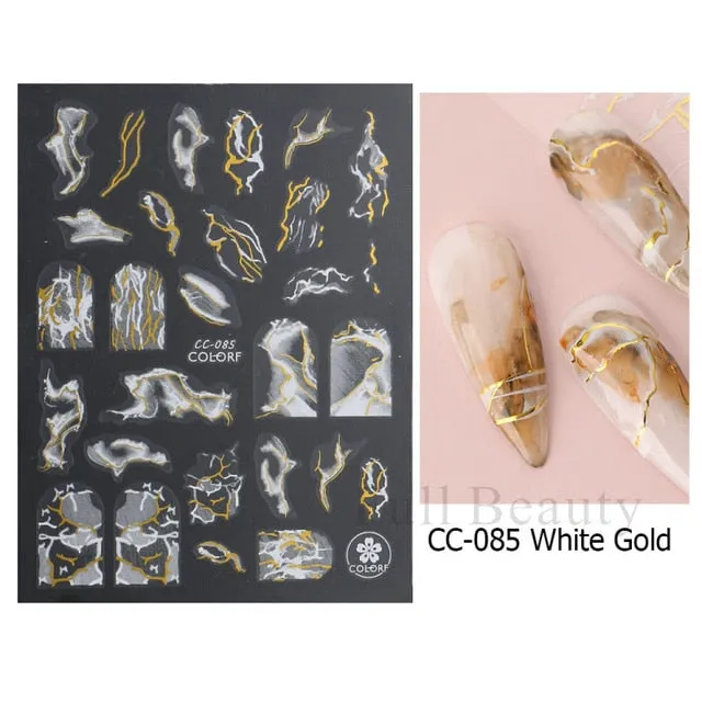 Manicure Stickers White Laser Gold Fall Leaves Decals Sliders Nail Art Decor