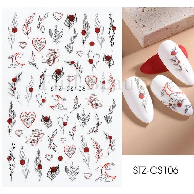 Manicure Stickers White Laser Gold Fall Leaves Decals Sliders Nail Art Decor