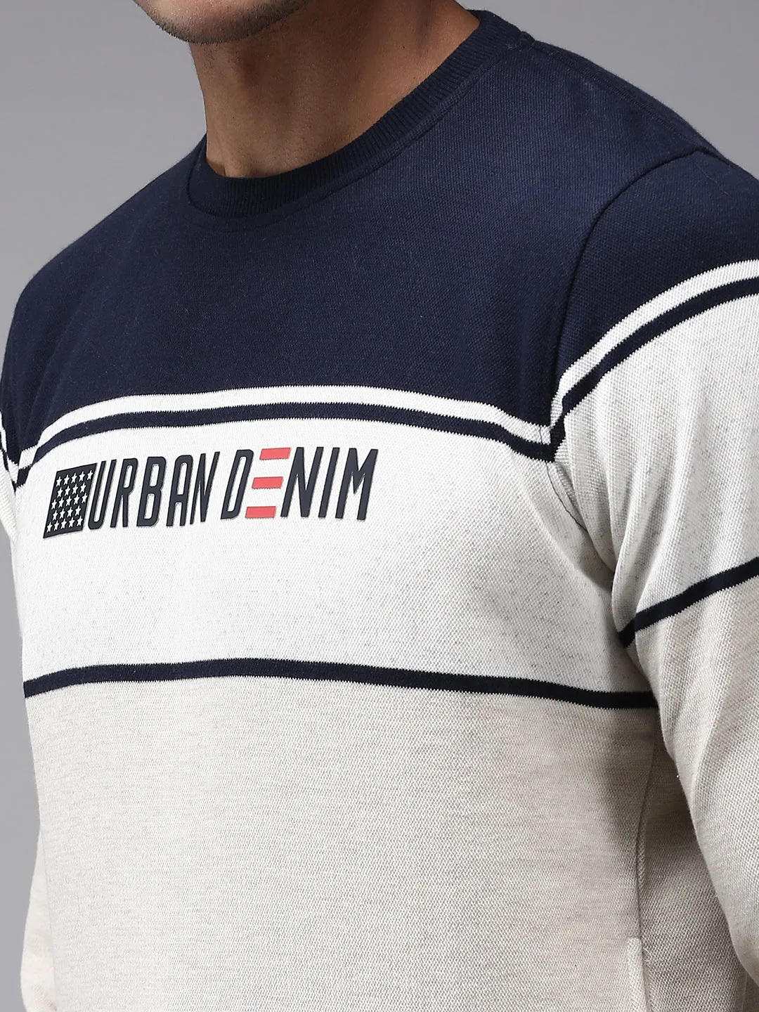 Men Cream Colour blocked Sweatshirt