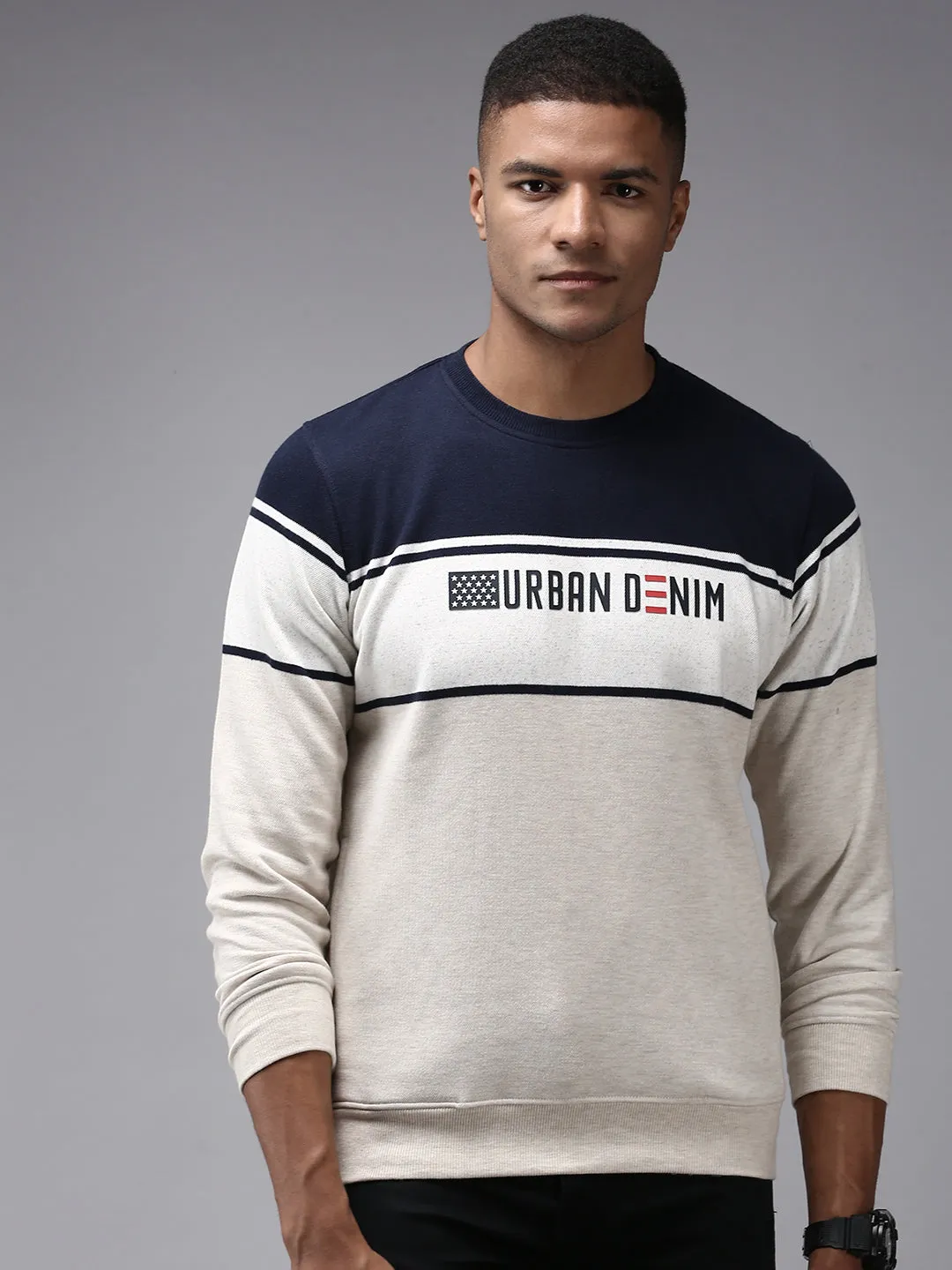 Men Cream Colour blocked Sweatshirt