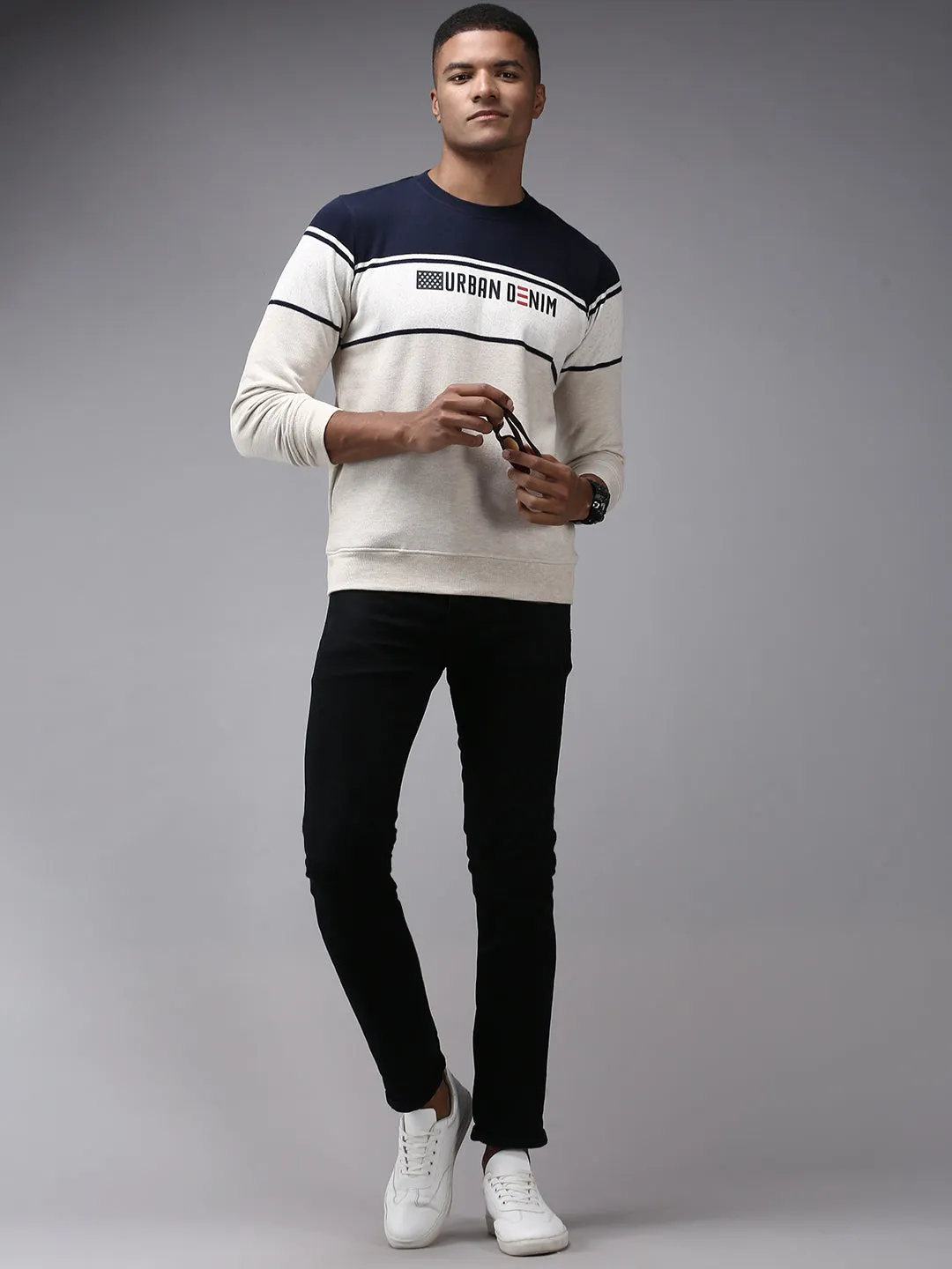 Men Cream Colour blocked Sweatshirt