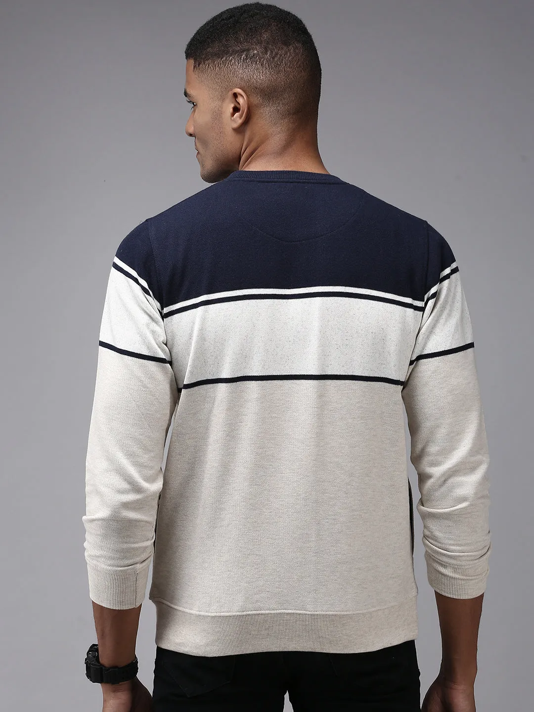 Men Cream Colour blocked Sweatshirt
