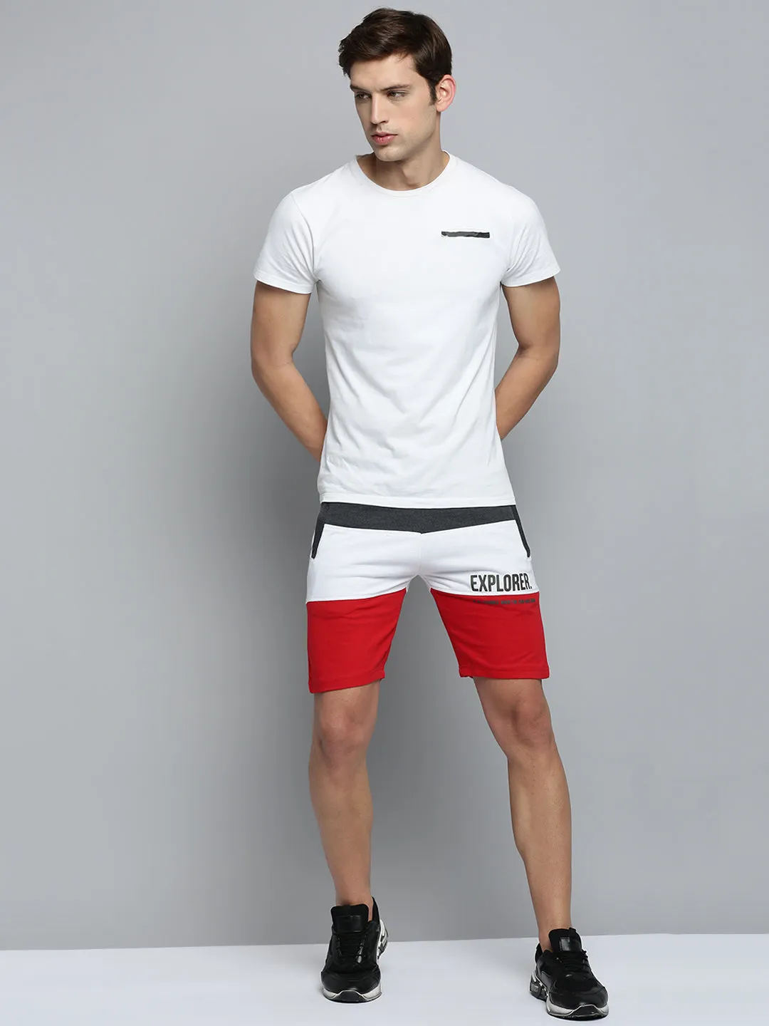 Men Grey Regular Fit Colour blocked Shorts