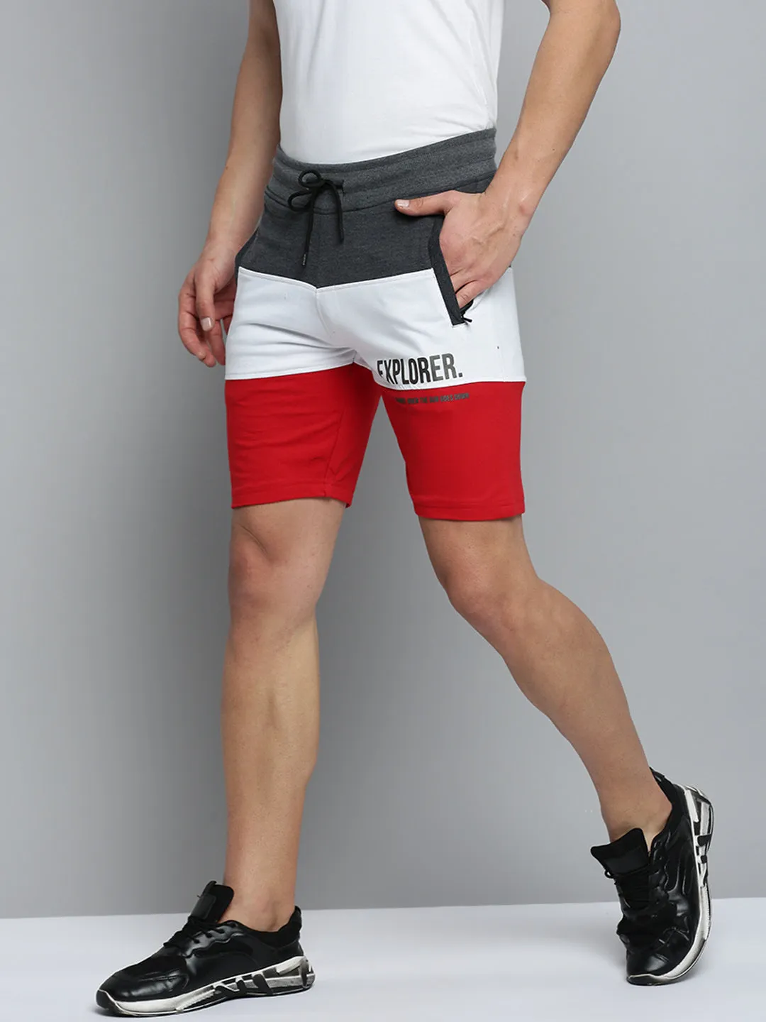 Men Grey Regular Fit Colour blocked Shorts