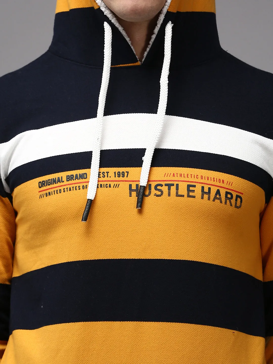 Men Navy Blue Colour blocked Hooded Sweatshirt