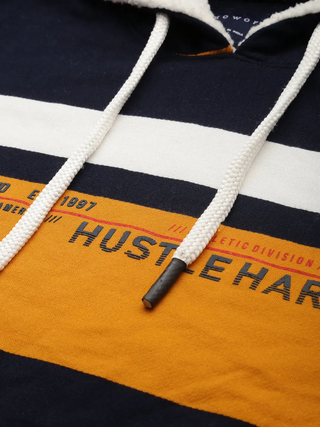 Men Navy Blue Colour blocked Hooded Sweatshirt