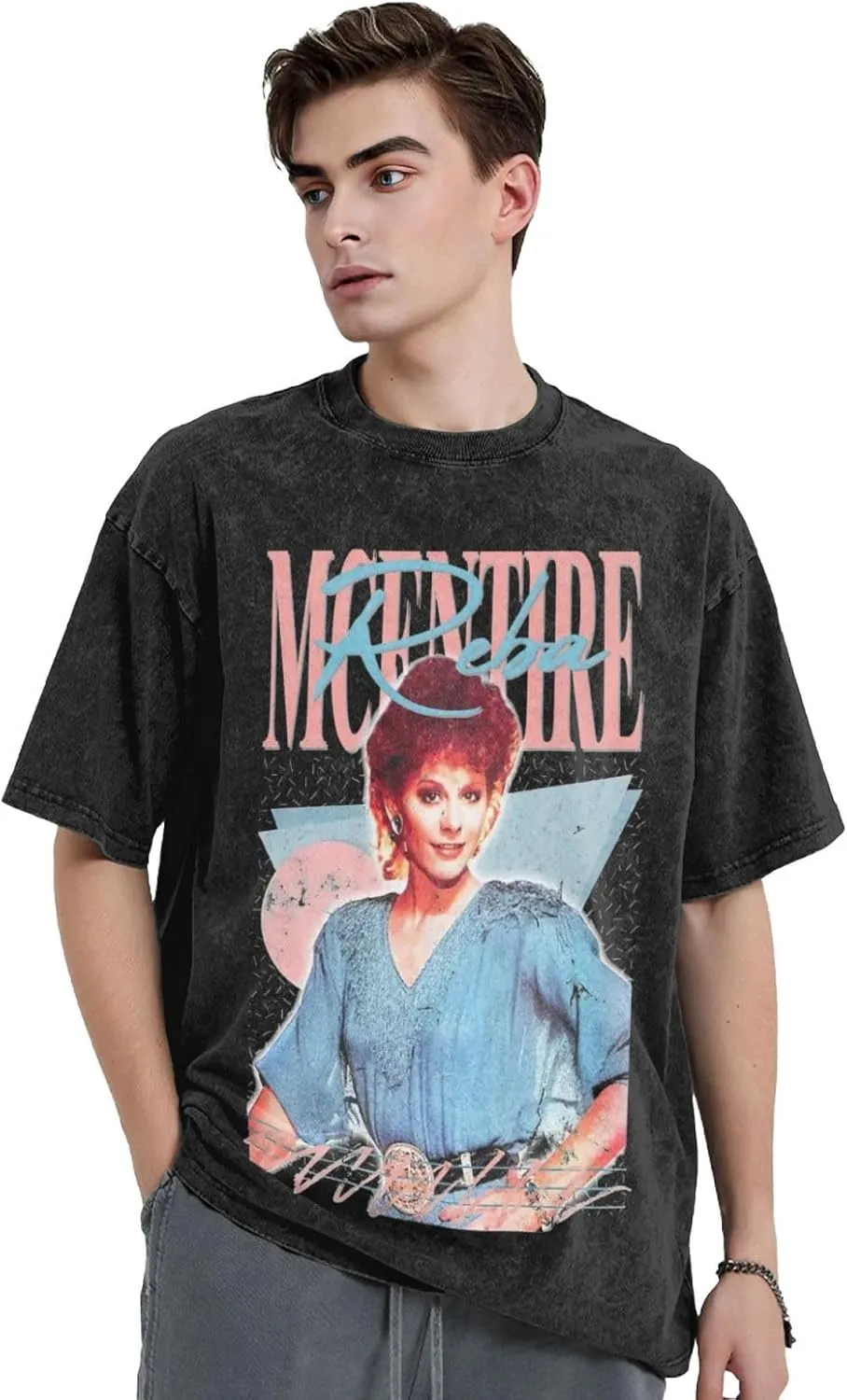 Men Vintage Oversized Drop Shoulder Funny T Shirts Loose Wash Solid Tee Top