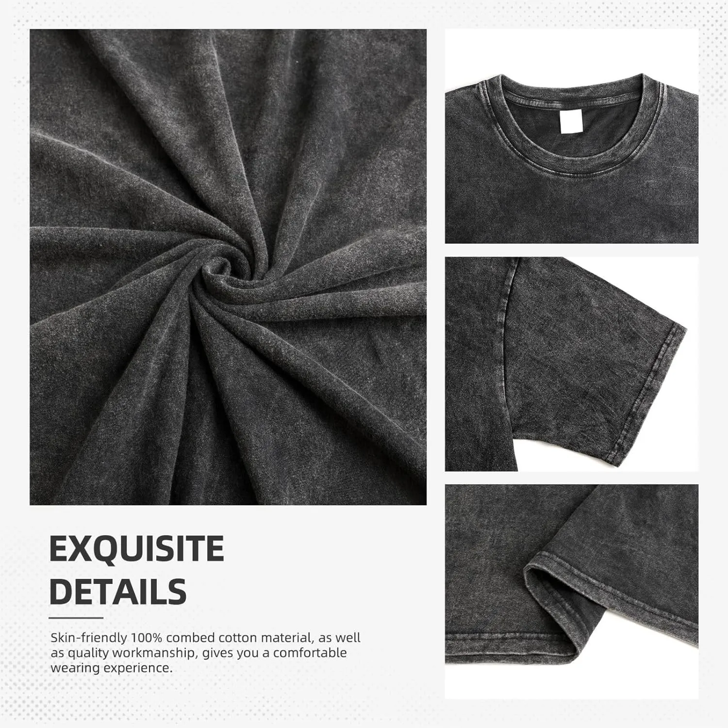 Men Vintage Oversized Drop Shoulder Funny T Shirts Loose Wash Solid Tee Top