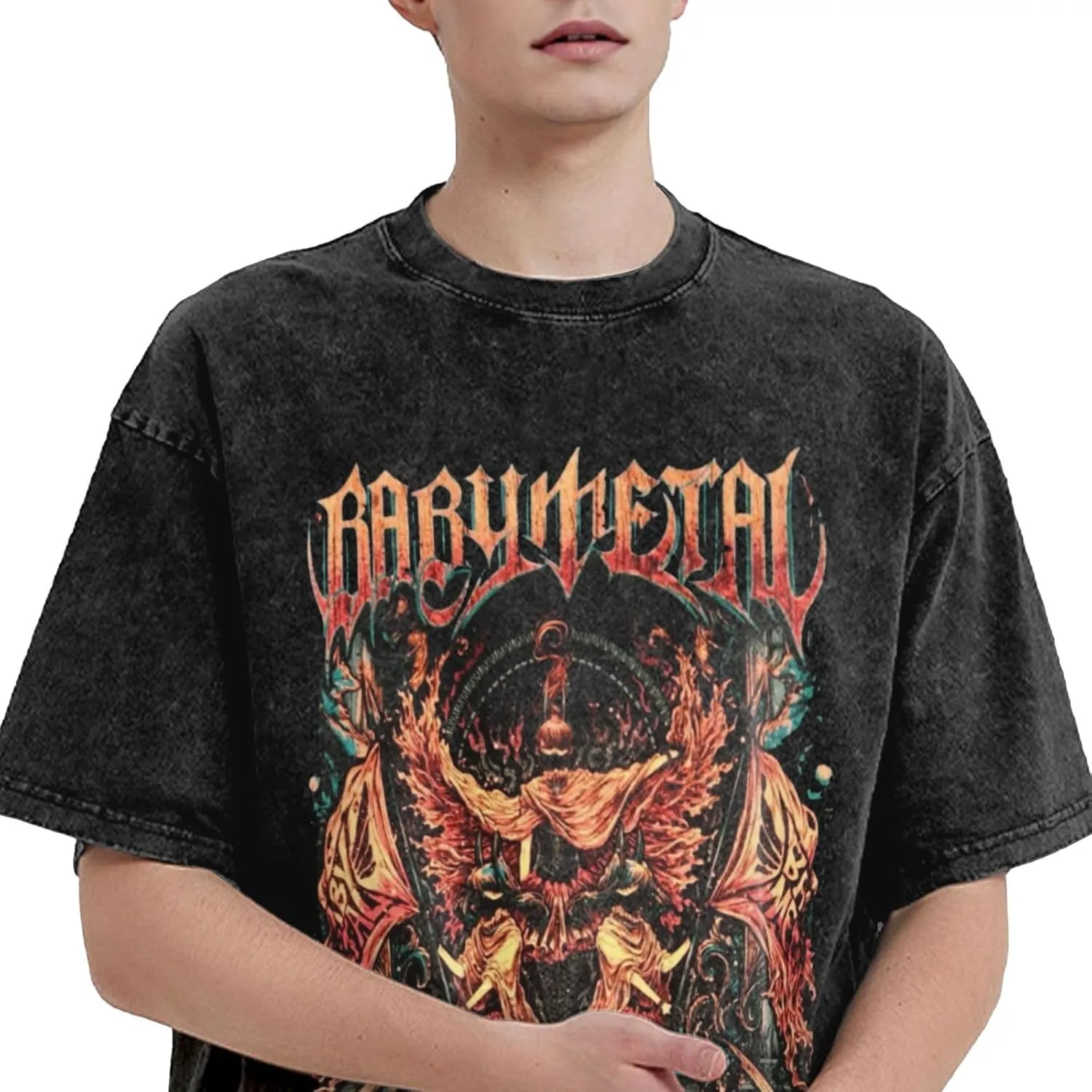Men Vintage Oversized Drop Shoulder Novelty T-Shirts Loose Wash Solid Tee Tops