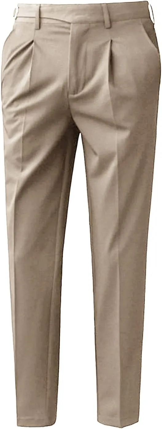 Men's Athletic-Fit Casual Stretch Pant Slim Fit Flat-Front Pants Loose Suit Pants Business Trousers Chino Pant (36,Khaki)