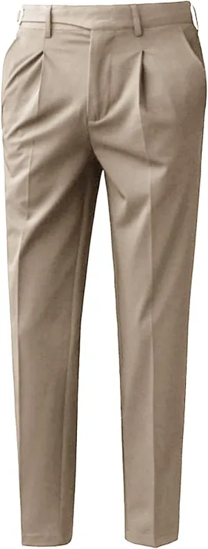 Men's Athletic-Fit Casual Stretch Pant Slim Fit Flat-Front Pants Loose Suit Pants Business Trousers Chino Pant (36,Khaki)