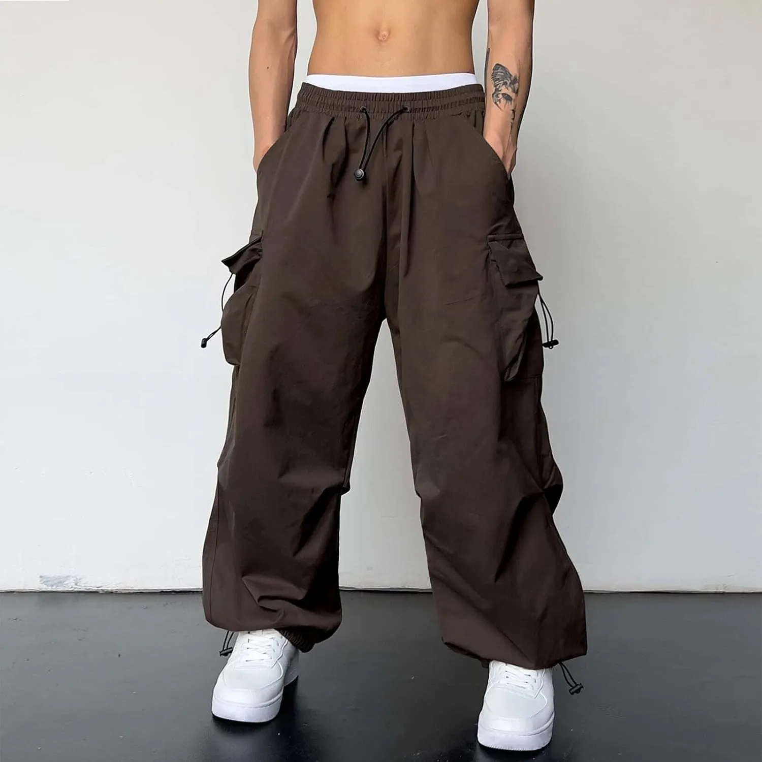 Men's Baggy Cargo Pants Casual Cotton Stretch Elastic Waist Pant Hiking Pant Multi Pockets