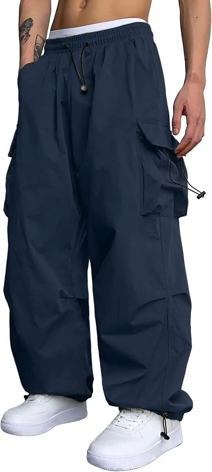 Men's Baggy Cargo Pants Casual Parachute Pant Cotton Loose Fit Harem Joggers with Multiple Pockets