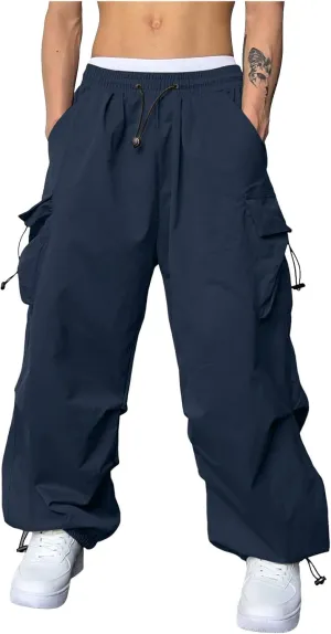 Men's Baggy Cargo Pants Casual Parachute Pant Cotton Loose Fit Harem Joggers with Multiple Pockets