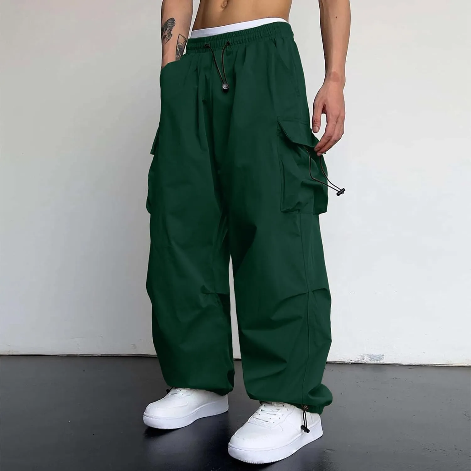 Men's Baggy Cargo Pants Casual Parachute Pant Wide Leg Loose Fit Joggers Multi Pockets