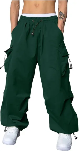 Men's Baggy Cargo Pants Casual Parachute Pant Wide Leg Loose Fit Joggers Multi Pockets