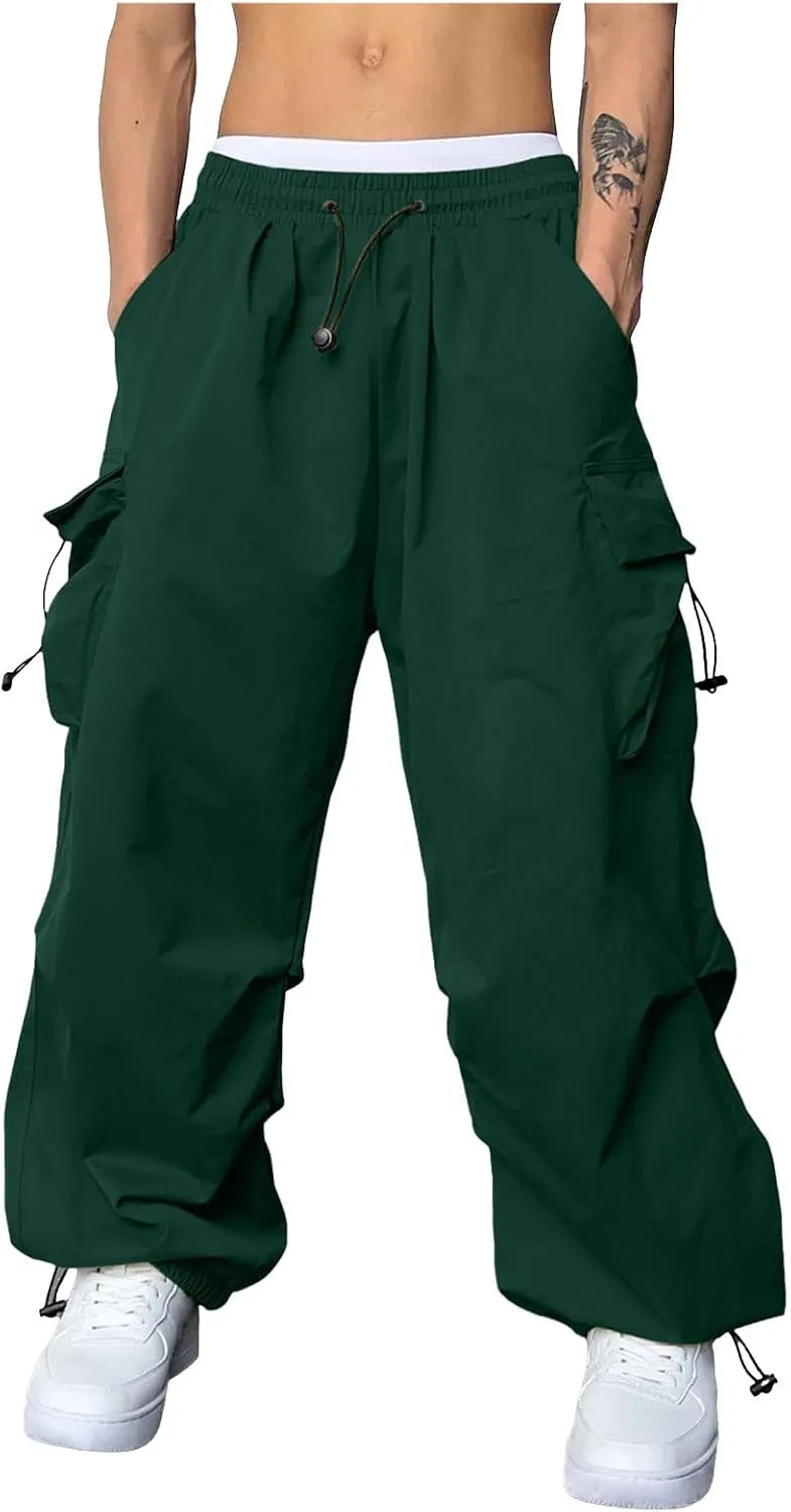 Men's Baggy Cargo Pants Casual Parachute Pant Wide Leg Loose Fit Joggers Multi Pockets