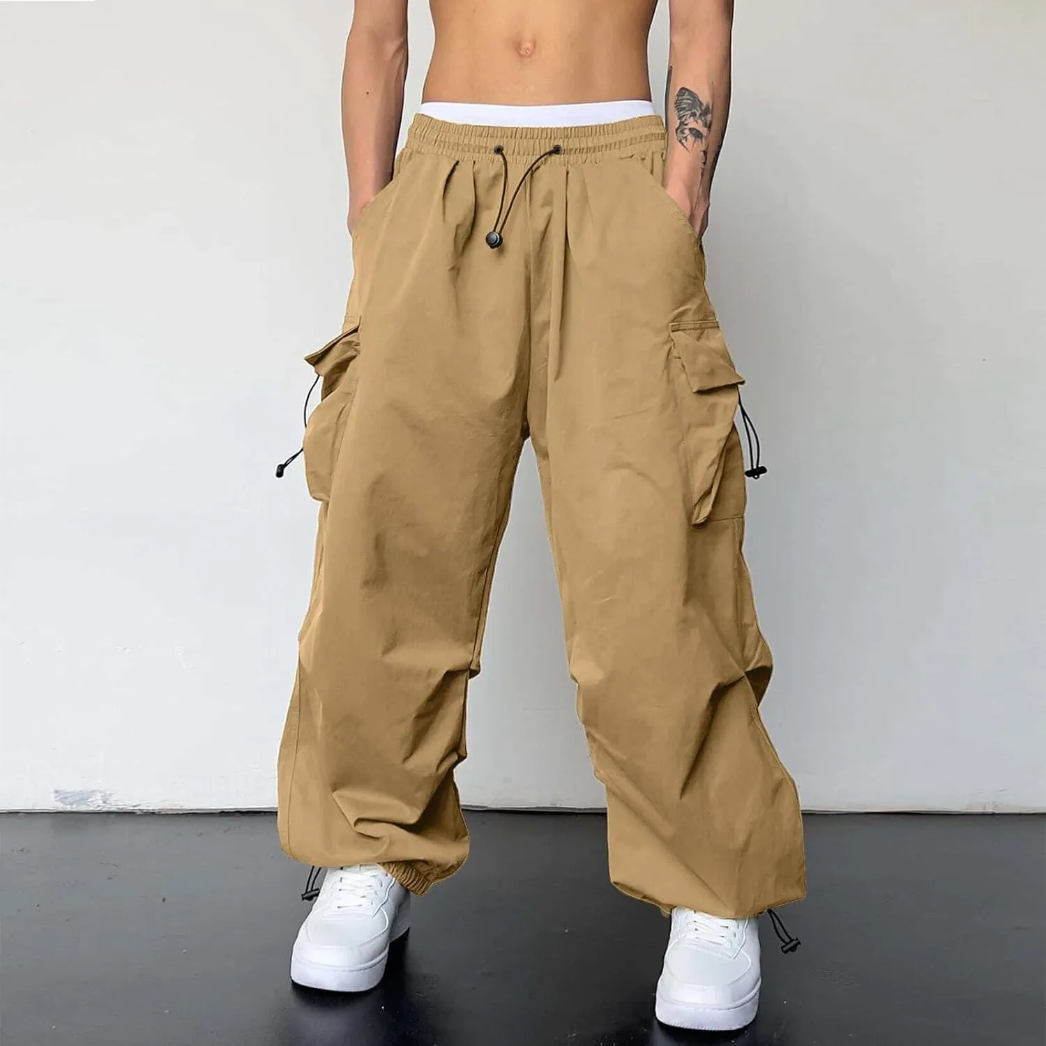Men's Baggy Cargo Pants Casual Parachute Pant Wide Leg Loose Fit Joggers Multi Pockets