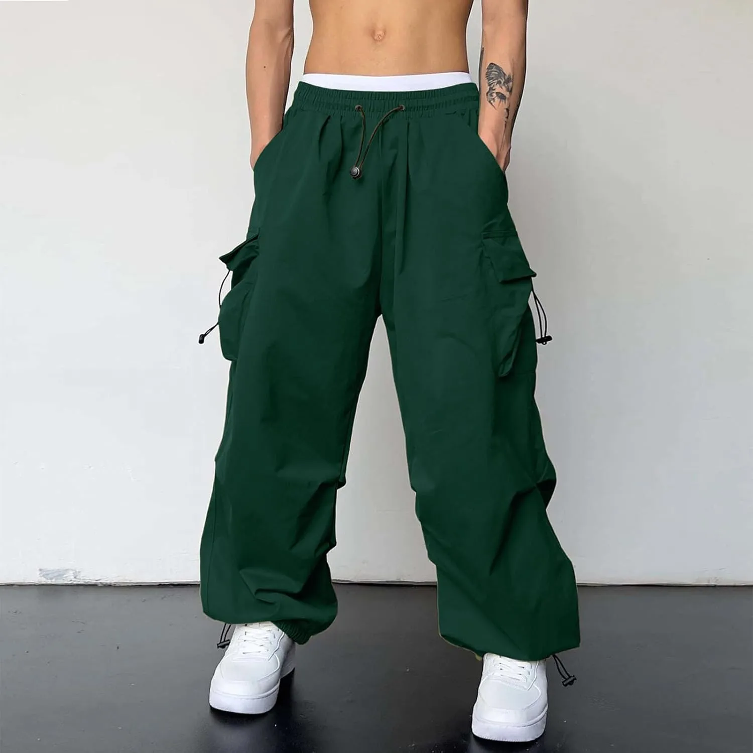 Men's Baggy Cargo Pants Casual Parachute Pant Wide Leg Loose Fit Joggers Multi Pockets