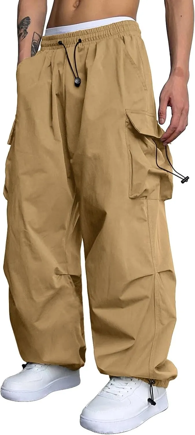 Men's Baggy Cargo Pants Casual Parachute Pant Wide Leg Loose Fit Joggers Multi Pockets