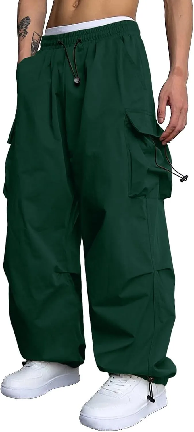 Men's Baggy Cargo Pants Casual Parachute Pant Wide Leg Loose Fit Joggers Multi Pockets