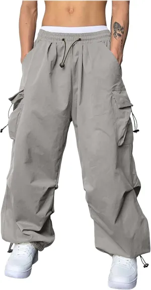 Men's Baggy Cargo Pants Casual Parachute Pant Wide Leg Loose Fit Joggers Multi Pockets