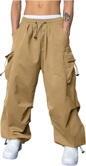 Men's Baggy Cargo Pants Casual Parachute Pant Wide Leg Loose Fit Joggers Multi Pockets
