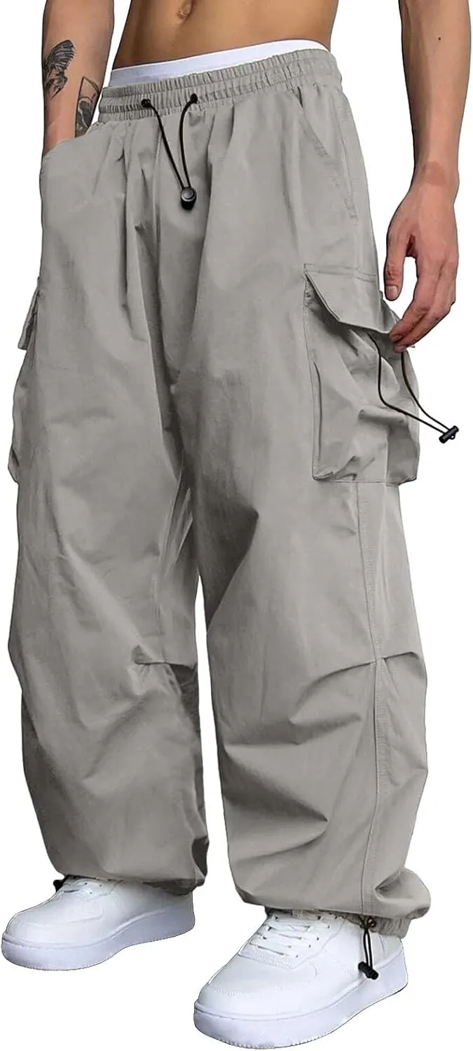 Men's Baggy Cargo Pants Casual Parachute Pant Wide Leg Loose Fit Joggers Multi Pockets