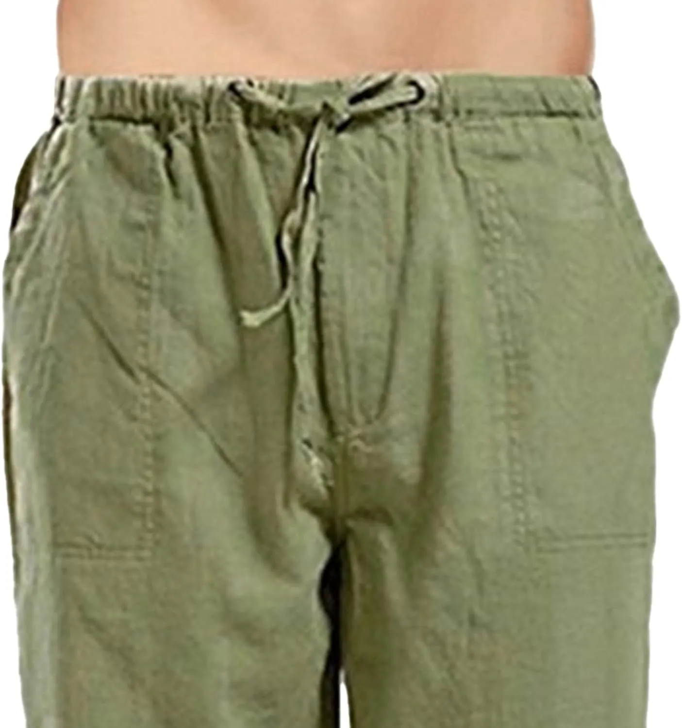 Men's Baggy Cotton Linen Summer Pants Drawstring Solid Beach Trousers Straight Leg Casual Outdoor Sweatpants