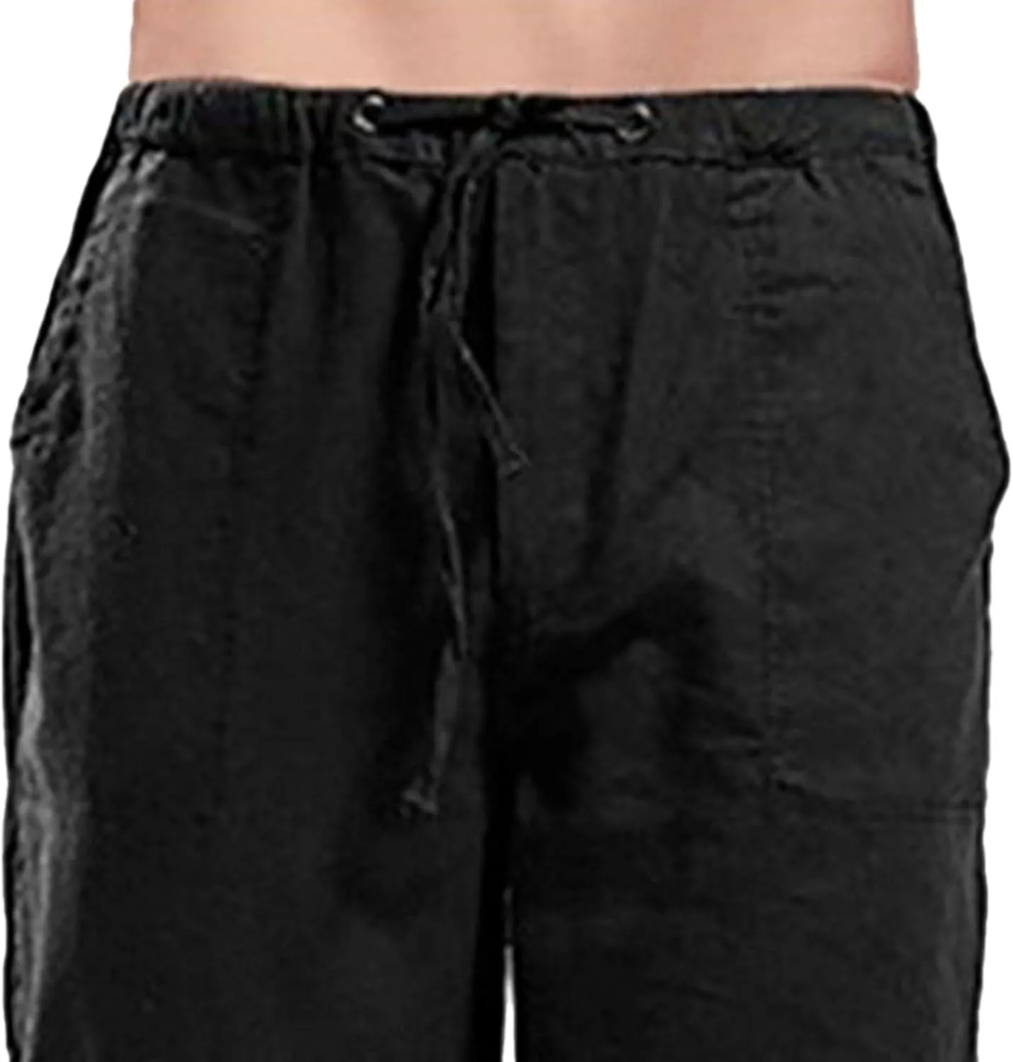 Men's Baggy Cotton Linen Summer Pants Drawstring Solid Beach Trousers Straight Leg Casual Outdoor Sweatpants