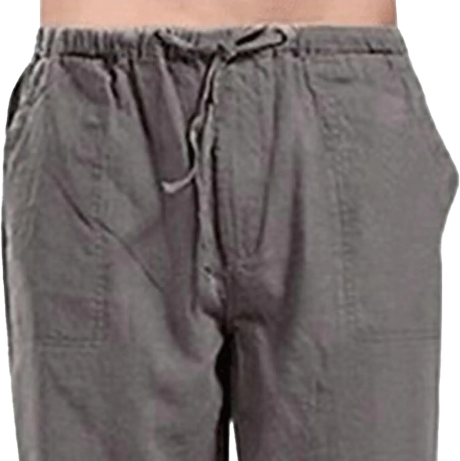 Men's Baggy Cotton Linen Summer Pants Drawstring Solid Beach Trousers Straight Leg Casual Outdoor Sweatpants