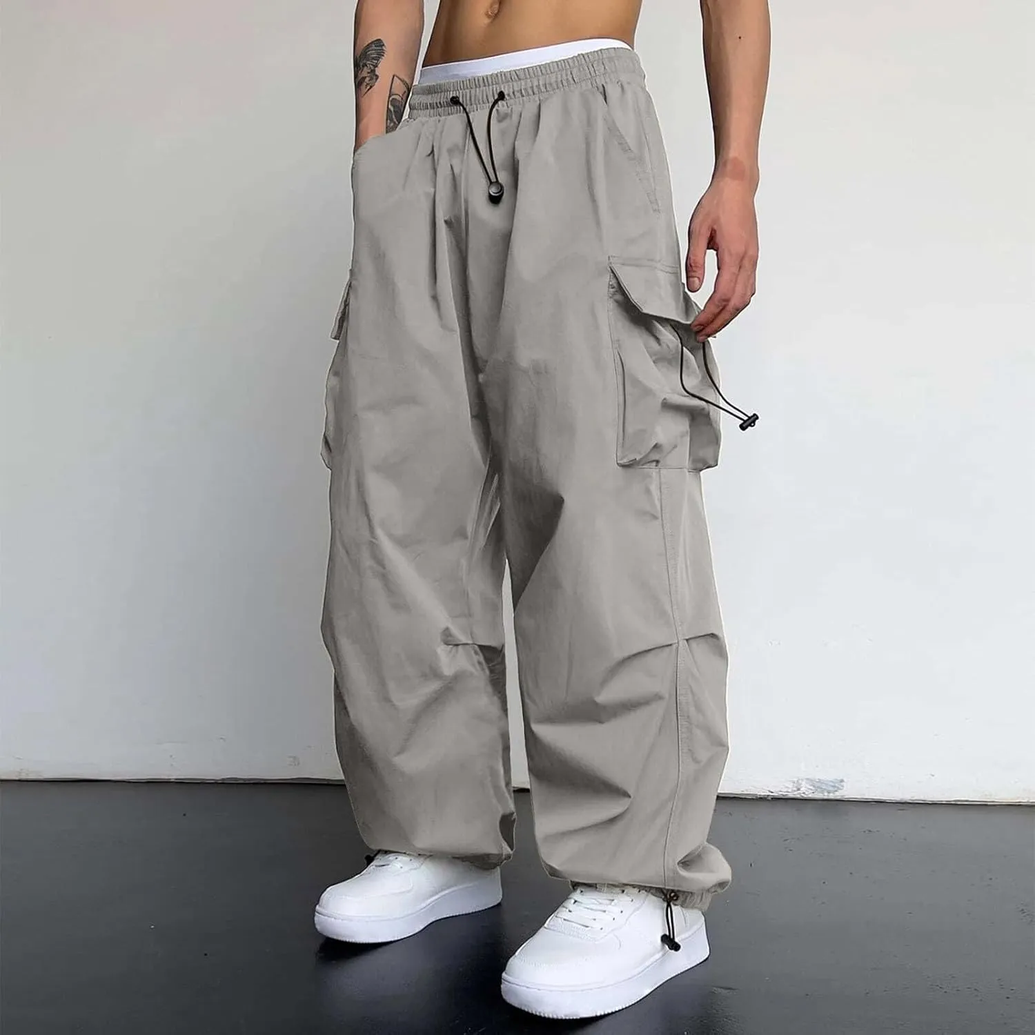 Mens Cargo Pants Casual Outdoor Camping Hiking Elasticated Waist Pant Jogging Work Pant with Pockets