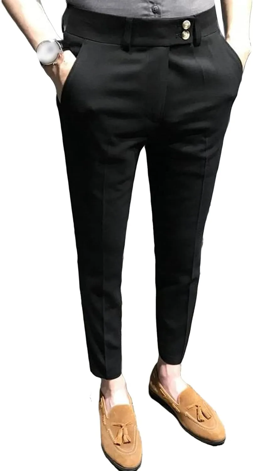 Men's Chino Flat-Front Slim-Fit Pant Stretch Business Suit Pants Comfy Casual Straight Pants (30,Black)