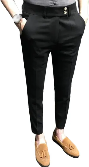 Men's Chino Flat-Front Slim-Fit Pant Stretch Business Suit Pants Comfy Casual Straight Pants (30,Black)