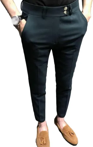 Men's Chino Flat-Front Slim-Fit Pant Stretch Business Suit Pants Comfy Casual Straight Pants (33,Green)