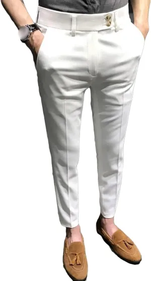 Men's Chino Flat-Front Slim-Fit Pant Stretch Business Suit Pants Comfy Casual Straight Pants (33,White)