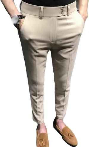 Men's Chino Flat-Front Slim-Fit Pant Stretch Business Suit Pants Comfy Casual Straight Pants (34,Khaki)
