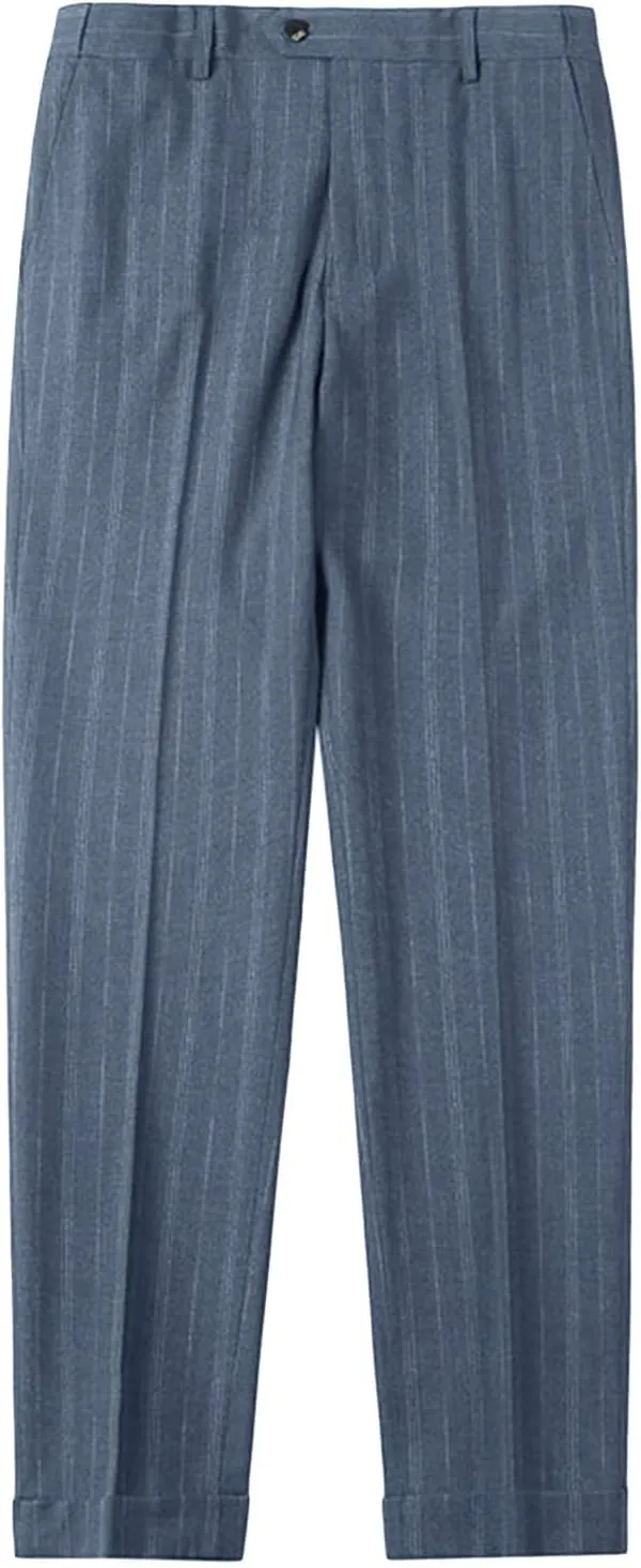Men's Classic Athletic Pants Slim Fit Business Dress Pants Chino Pant Flat Front Straight Fit Suit Pant (34,Blue)