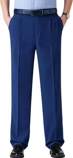 Men's Classic Fit Flat Front Dress Pants Skinny Casual Business Chino Pants Stretch Slim Fit Skinny Suit Pants (36,Blue)