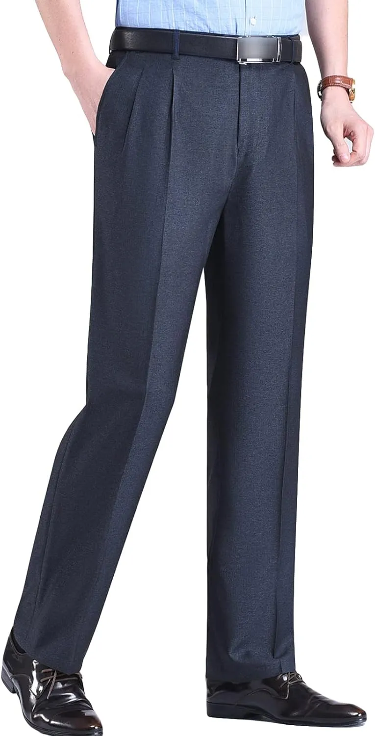 Men's Classic Fit Flat Front Dress Pants Skinny Casual Business Chino Pants Stretch Slim Fit Skinny Suit Pants (38,Grey 1)