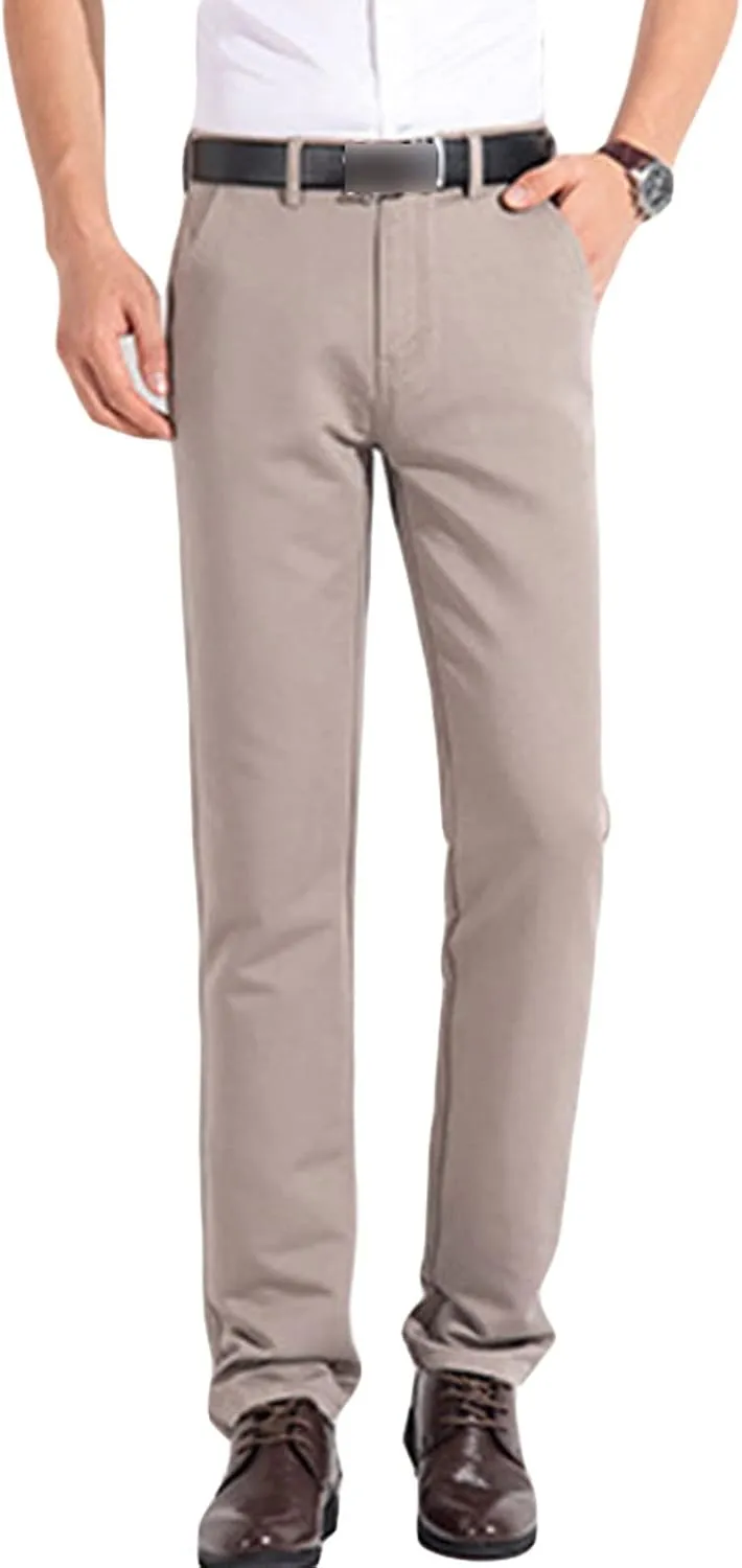 Men's Comfort Stretch Cotton Chino Pants Loose Casual Elastic Waist Trousers Flat-Front Dress Pants Sweatpants