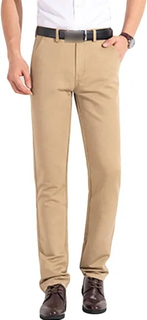 Men's Comfort Stretch Cotton Chino Pants Loose Casual Elastic Waist Trousers Flat-Front Dress Pants Sweatpants
