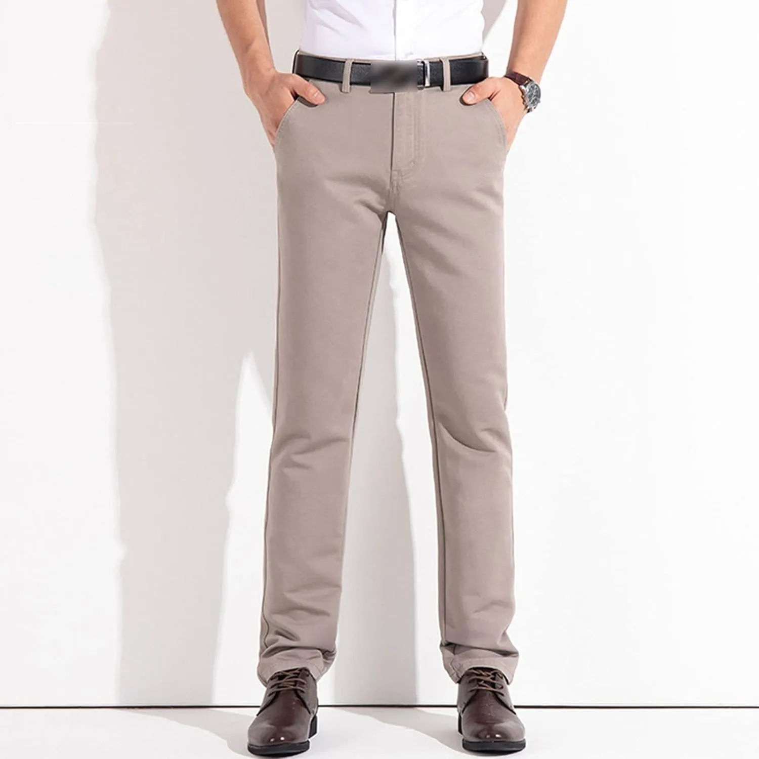 Men's Comfort Stretch Cotton Chino Pants Loose Casual Elastic Waist Trousers Flat-Front Dress Pants Sweatpants