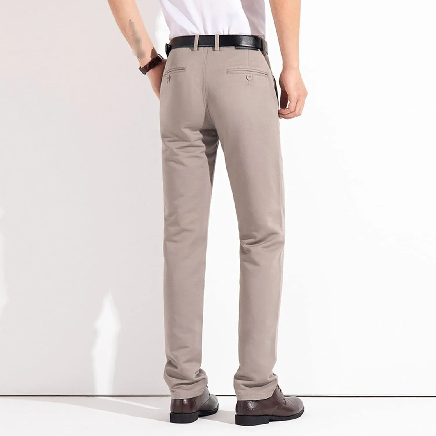 Men's Comfort Stretch Cotton Chino Pants Loose Casual Elastic Waist Trousers Flat-Front Dress Pants Sweatpants