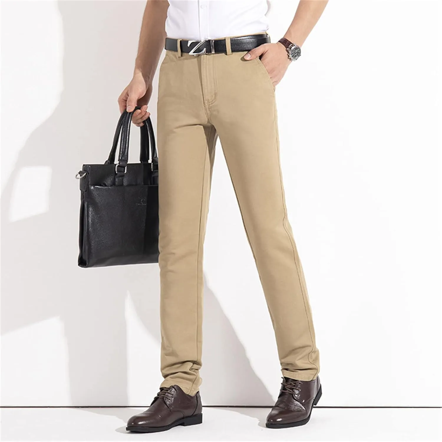 Men's Comfort Stretch Cotton Chino Pants Loose Casual Elastic Waist Trousers Flat-Front Dress Pants Sweatpants